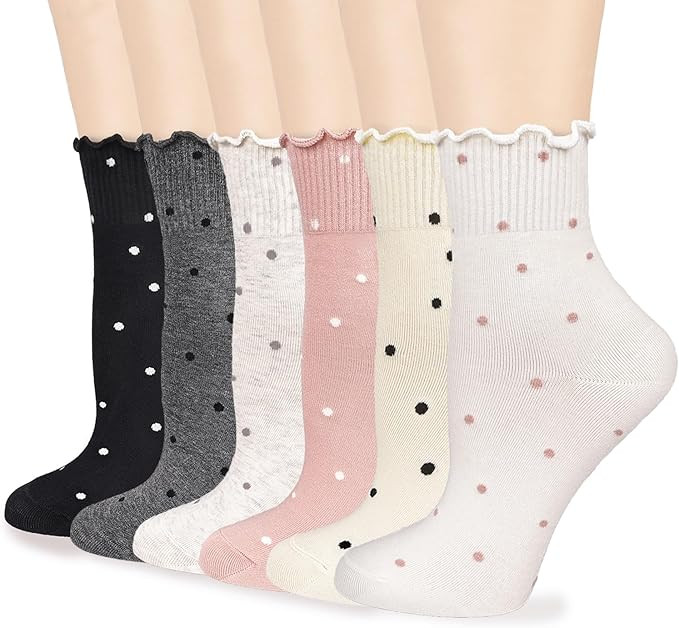 Mcool Mary Women's Ruffle Socks,Casual Ankle Breathable Knit Cotton Cute Polka Dot Crew Frilly So... | Amazon (US)