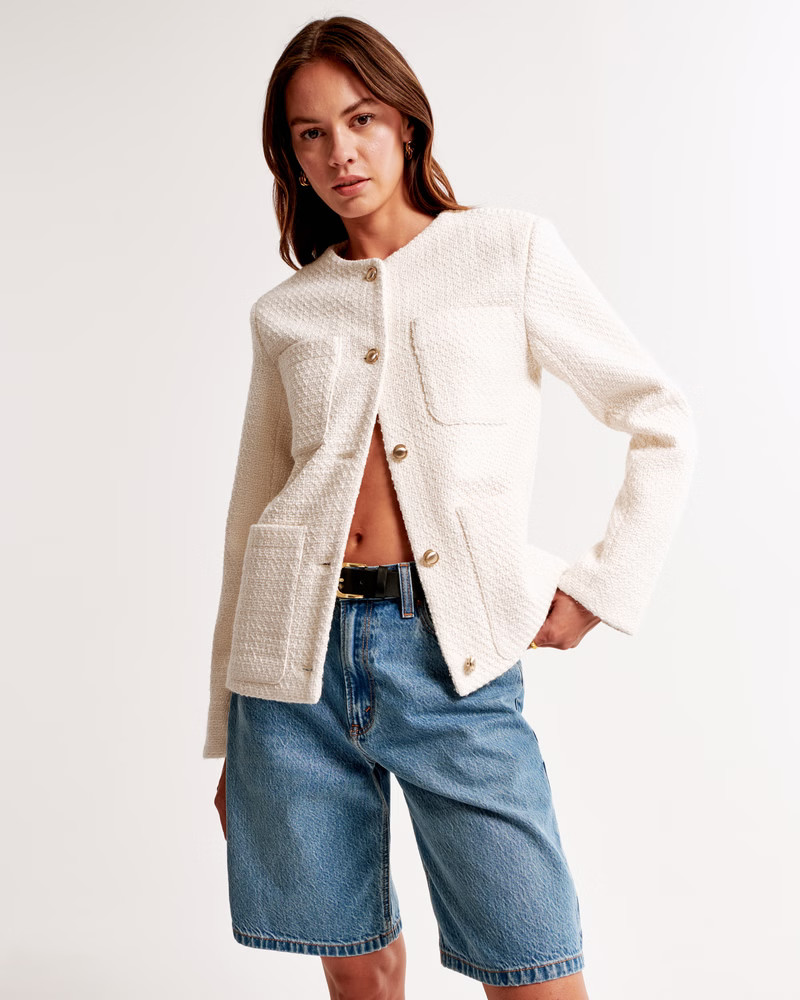 Collarless Tweed Jacket | Abercrombie & Fitch (US)