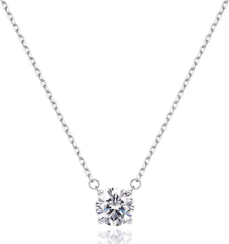 Jewlpire 18K Gold Diamond Necklaces for Women, 2 Carat (8MM) CZ Birthstone Dainty Silver Necklace... | Amazon (US)