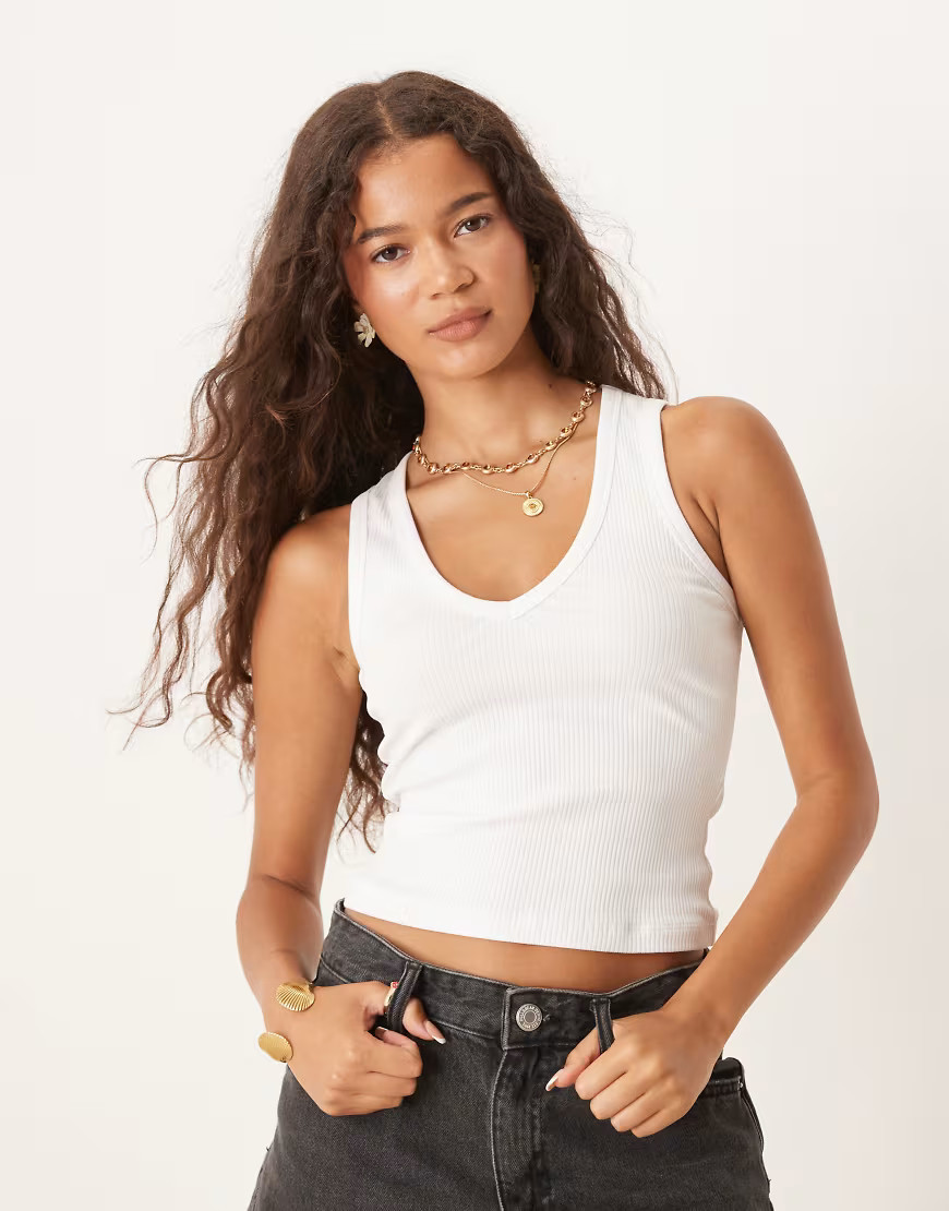 ASOS DESIGN ribbed V neck singlet in white | ASOS (Global)