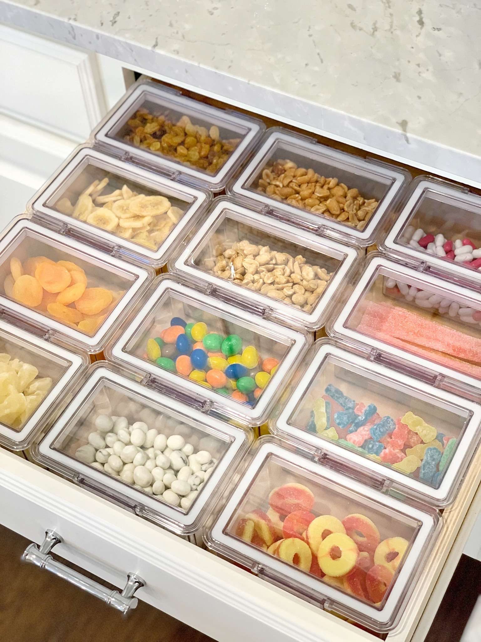 Snack drawer organization, candy drawer, organizer, clear canisters, good storage, pantry organization

#LTKunder50 #LTKhome #LTKsalealert