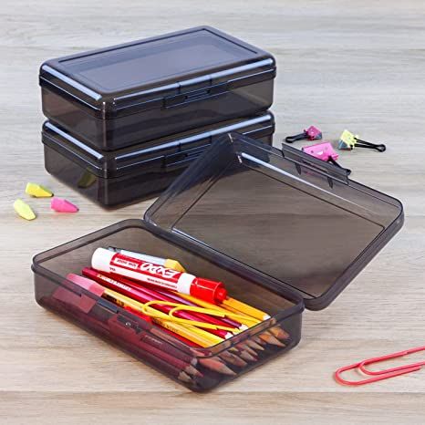 Plastic Pencil Box, Transparency, Stackable with Snap-Tight Lid, Multiple Color, Large Capacity (... | Amazon (US)