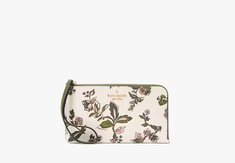 Kate Spade Lucy Floral Medium L-Zip Wristlet, Meringue | Kate Spade Outlet