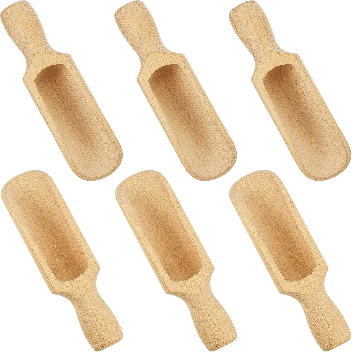 6 Pcs Wooden Scoop 5.5 Inches Beech Wood With Handle - Multipurpose Bath Container for Flour, Tea, Coffee, Seasoning, Cereal, Pepper and More | Amazon (US)