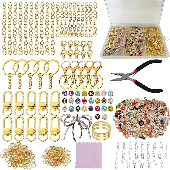 406Pcs Keychain Making Kit, DIY Bag Charms Jewelry Making Supplies with Key Chain Hooks, Lobster ... | Amazon (US)