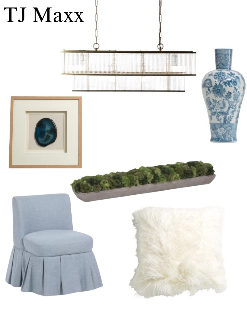 Home decor, TJ Maxx sale, ble chair, dining room, chandeliers, wall art, agate, blue and white vase, alpaca pillow.

#LTKHome #LTKSaleAlert
