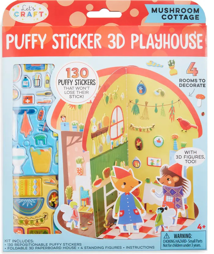 Mushroom Cottage 3D Playhouse Puffy Sticker Set | Nordstrom