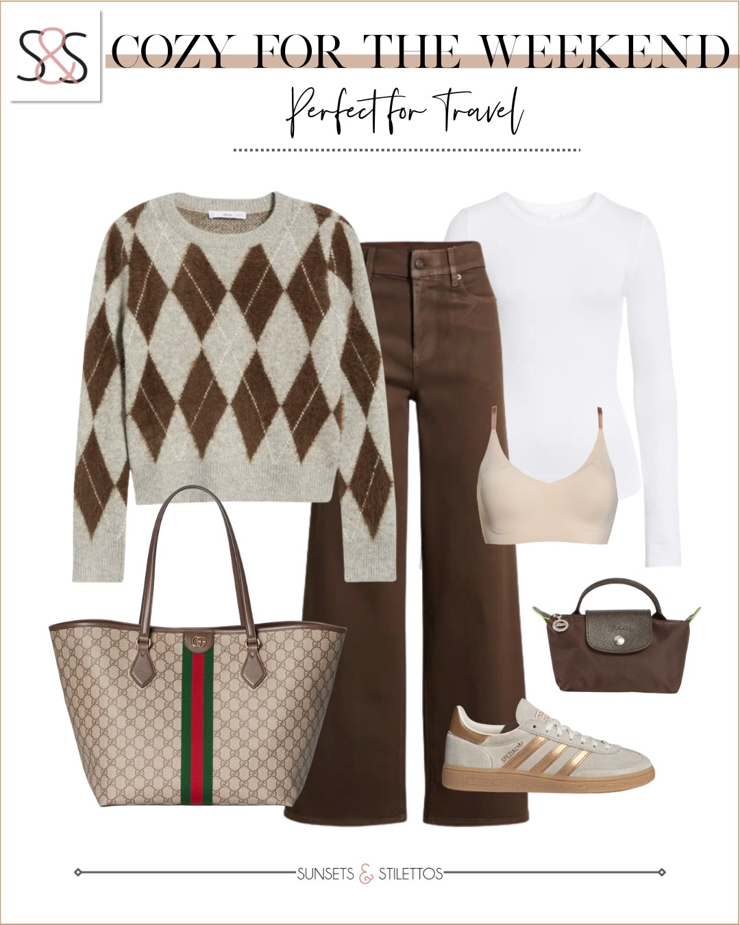 This argyle sweater is the perfect cozy layer for travel days when I still want to look put together. The brown pants are comfortable but polished, and these sneakers are my go to for long airport walks and weekend exploring.

cozy travel outfit women, weekend travel outfit women, argyle sweater outfit women, brown pants outfit women, airport outfit women, neutral travel outfit women, casual chic travel outfit, winter travel outfit women, sneakers outfit women over 40

#LTKOver40 #LTKSeasonal #LTKHoliday