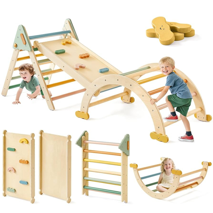 Tiny Land Pikler Triangle Set,7-in-1 Foldable Montessori Toddler Climbing Toys Indoor, Wooden Pla... | Amazon (US)