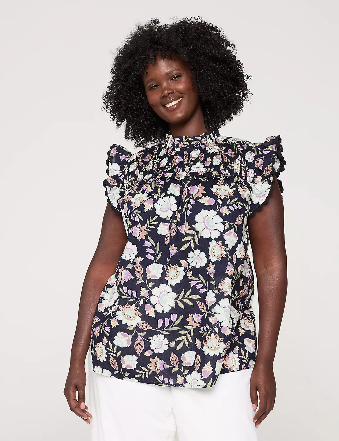 Cap-Sleeve Smocked Popover Tank | Lane Bryant (US)