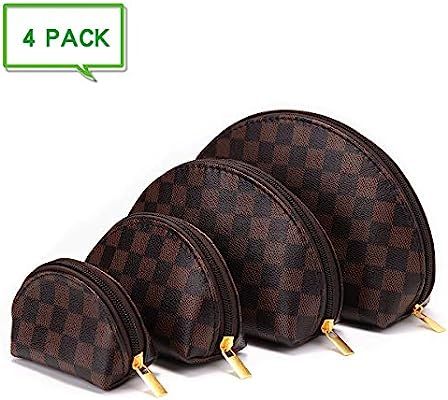 Luxury Checkered Make Up Bag Shell Shape Cosmetic Toiletry Travel Bags including 4 Size Bag (Brow... | Amazon (US)