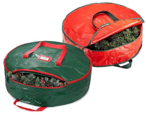 Christmas Wreath Storage Bag 24 Inch - 2 Pack Christmas Wreath Garland Storage Container with Dual Zipper & Handles, Wreath Storage Organizer Box Protect Xmas Ornaments Party Decorations | Amazon (US)