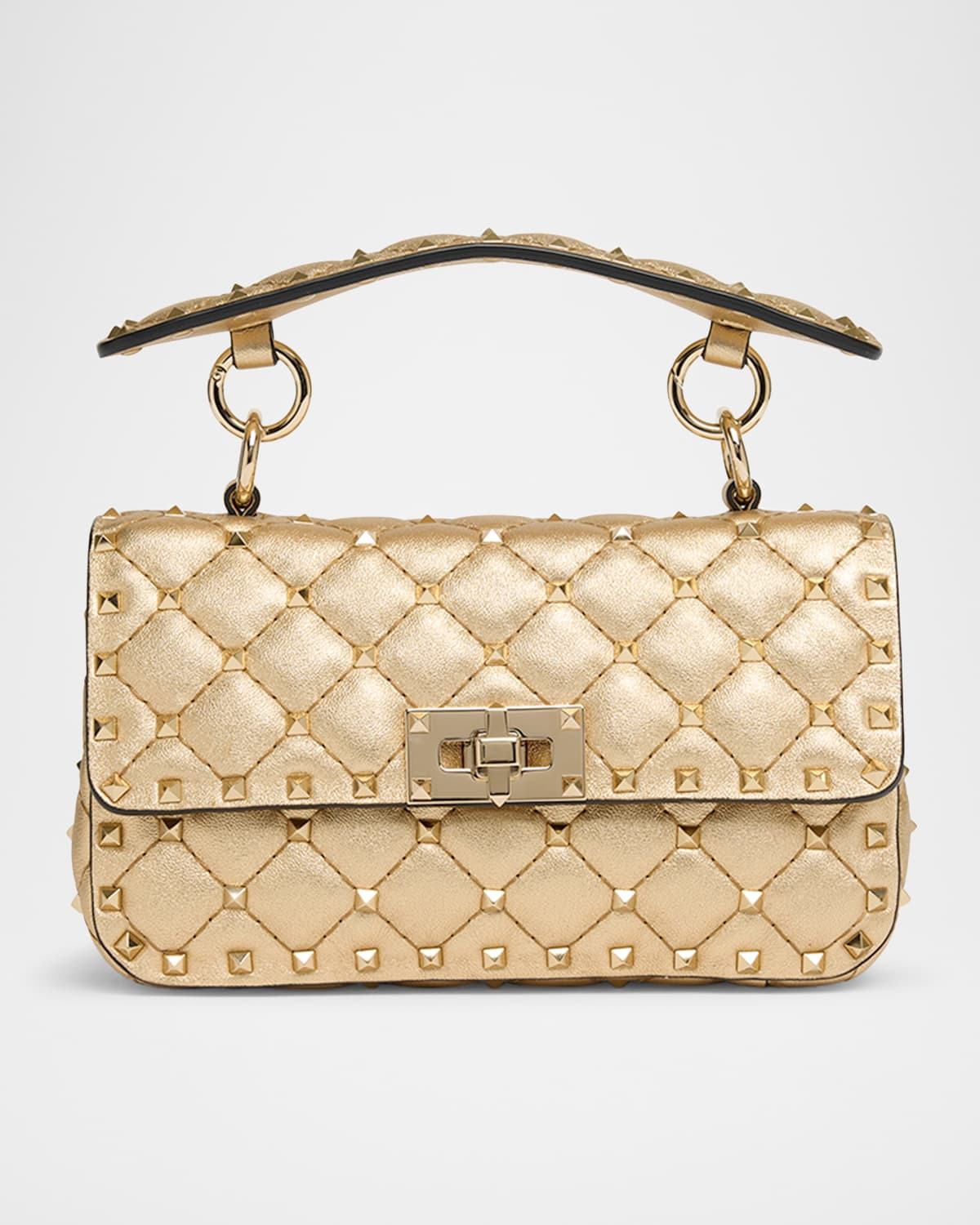 Quilted Rockstud Laminated Leather Top-Handle Bag | Neiman Marcus