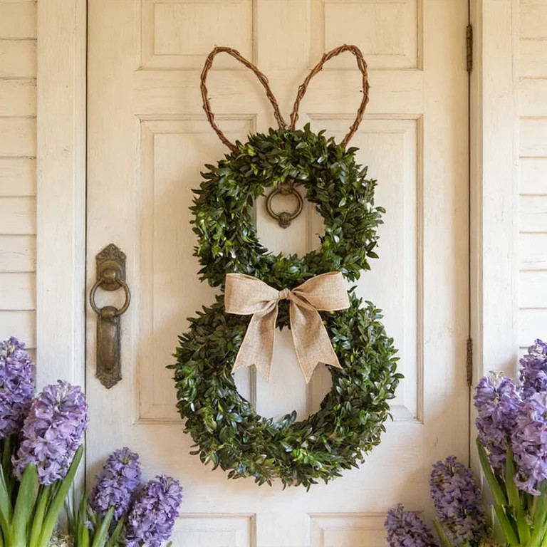 Japceit Easter Bunny Ear Wreath, Front Door Hanging with Green Leaves and Bow, Spring Decoration ... | Walmart (US)
