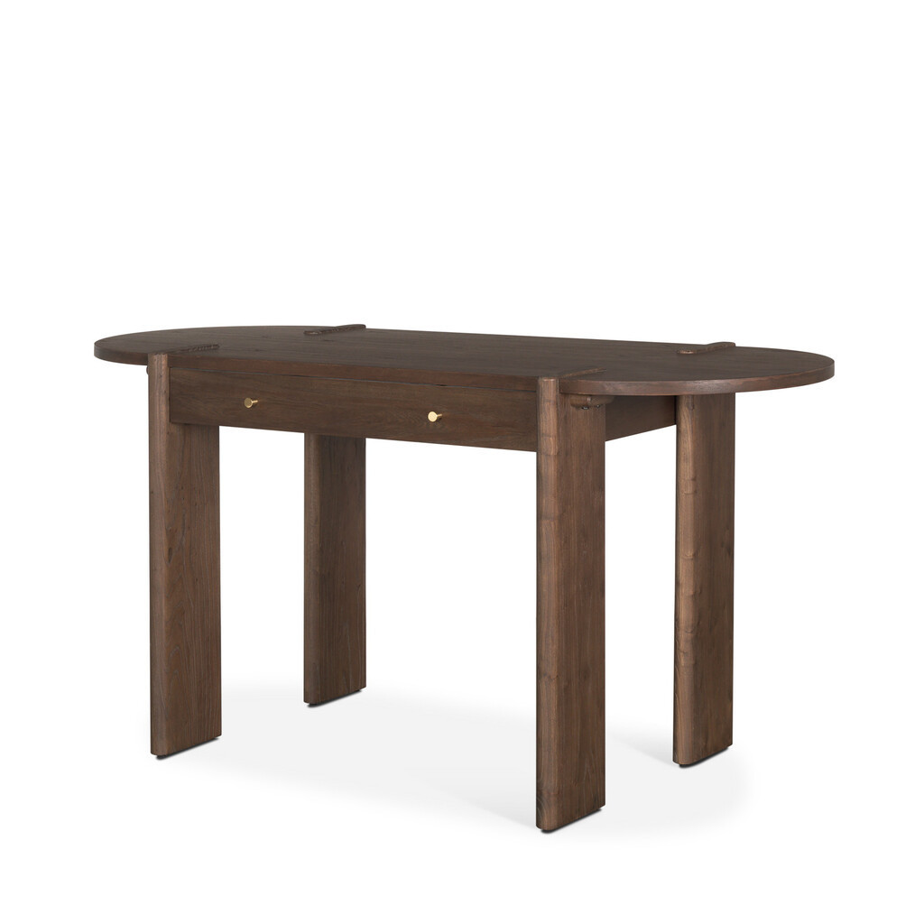 59 Inch Solid Wood Oval Writing Desk In Dark Brown | 1stopbedrooms