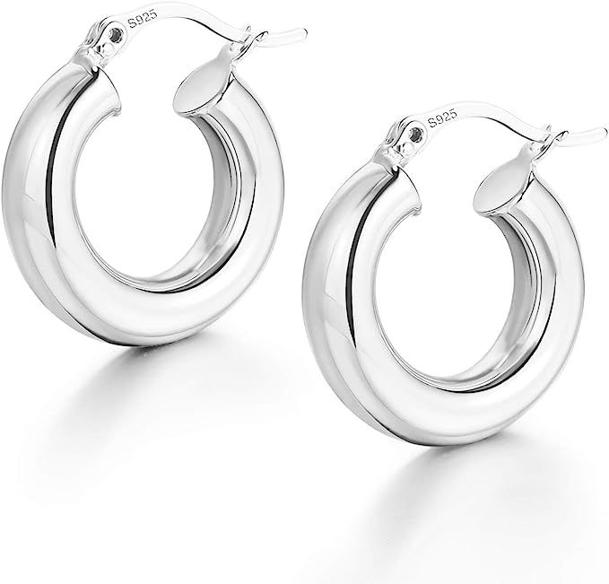 Chunky Hoop Earrings Thick Hoops for Women | Classic Thick Shiny Polished Round-Tube Chunky Hoop ... | Amazon (US)