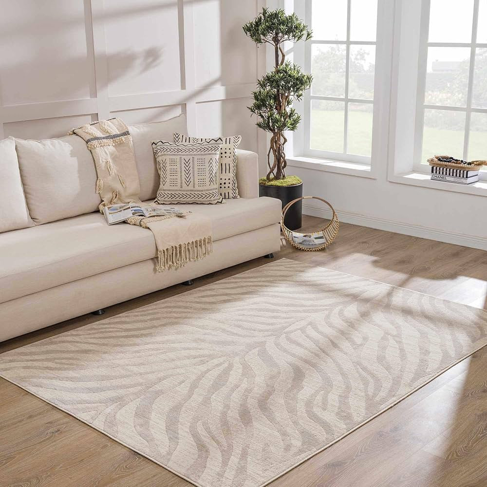Hauteloom Manteca Animal Zebra Print Living Room Bedroom Dining Room Area Rug - Distressed Faded ... | Amazon (US)
