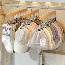 1pc 12 Clips Wooden Hat Hanger, Clothes Drying Rack For Underwear, Ties, Camisoles, Scarves, Belt... | SHEIN