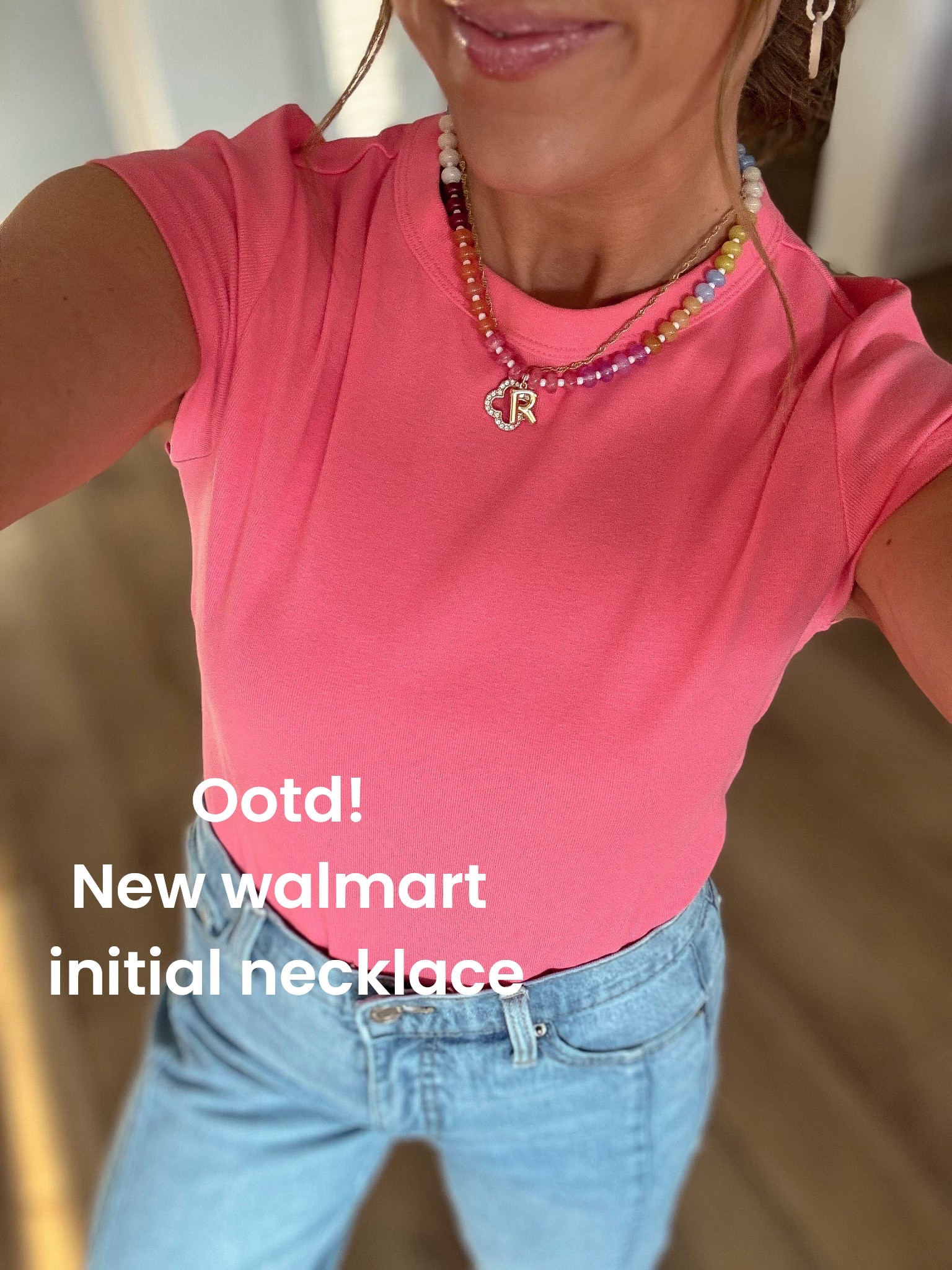 Yesterday’s OOTD and another Walmart favorite I can’t stop wearing. 💕

These $9 fitted Walmart t-shirts are one of the best basics I’ve found this year. They’re soft, flattering, and the perfect fitted tee for layering or wearing on their own. I grabbed this bright pink color for spring and I’m obsessed with it paired with denim.

I also found these colorful beaded initial necklaces on Walmart for under $10 and they are such a fun way to add a little personality to an everyday outfit. The layered look makes even a simple tee and jeans feel styled.

Affordable basics + cute accessories are my favorite way to build easy everyday outfits.

#WalmartFashion #WalmartFinds #WalmartStyle #AffordableFashion #OOTDStyle #EverydayOutfit #MomStyle #SpringStyle #LayeredJewelry #InitialNecklace #WalmartAccessories

#LTKPetite #LTKootd