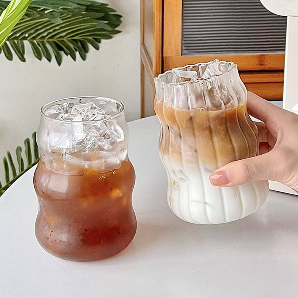 2Pack Ribbed Glass Cups,18oz Ripple Drinking Glasses Set Gourd Shape Iced Coffee Cups,Wave Shape ... | Amazon (CA)