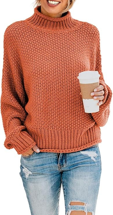 ZKESS Womens Casual Long Sleeve Turtleneck Chunky Knit Pullover Sweater Jumper Tops | Amazon (US)
