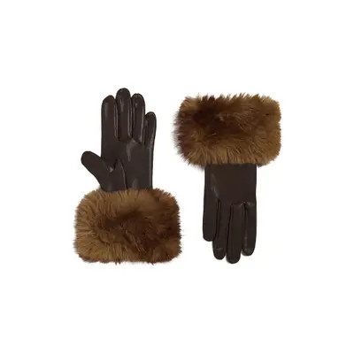 Apparis Betty Faux Leather Gloves with Faux Fur Trim in Brown/mink at Nordstrom, Size Small/medium | Nordstrom
