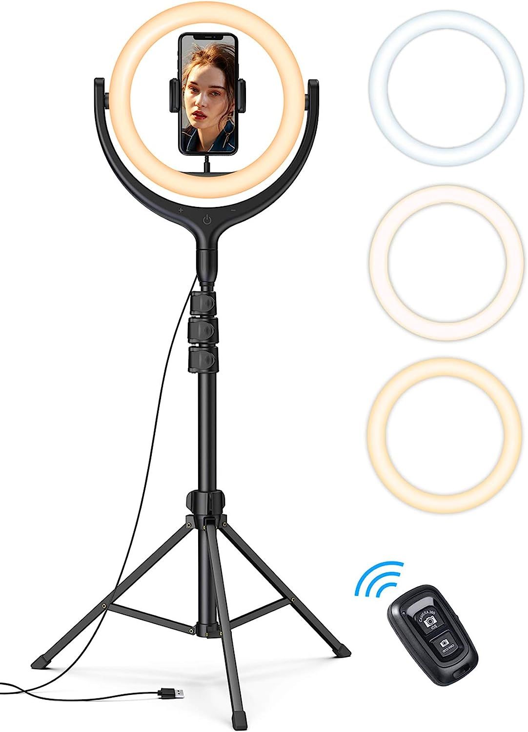 10'' Selfie Ring Light 67'' Tripod Stand - Lamicall LED Circle Halo Light with Cell Phone Holder ... | Amazon (US)