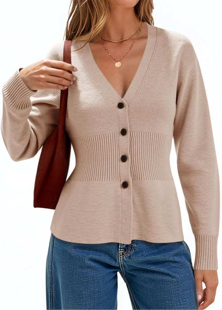 Cicy Bell Womens V Neck Cardigan Sweaters Long Sleeve Cinched Waist Knit Tops Dressy Casual Butto... | Amazon (US)