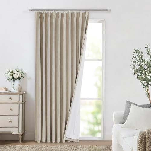 Vision Home Sand Pinch Pleated Full Blackout Curtains Linen Blended Room Darkening Window Curtains 95 inch for Living Room Bedroom Thermal Insulated Pinch Pleat Drapes with Hooks 1 Panel 60" Wx95 L | Amazon (US)