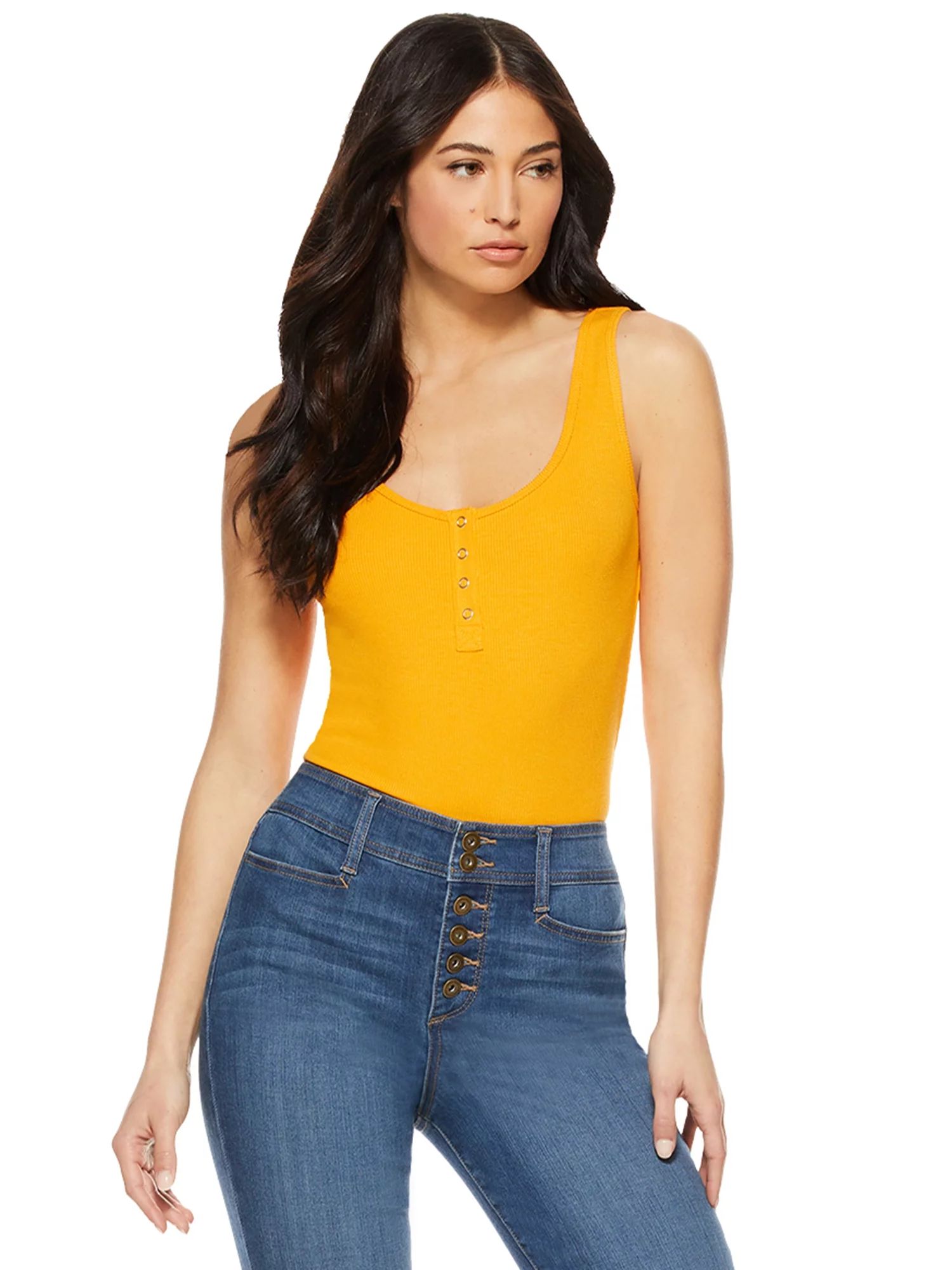 Sofia Jeans by Sofia Vergara Women’s Ribbed Henley Sleeveless Bodysuit | Walmart (US)