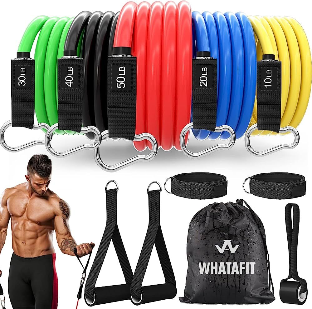 WHATAFIT Resistance Bands Set, Exercise Bands with Door Anchor, Handles, Carry Bag, Legs Ankle St... | Amazon (US)