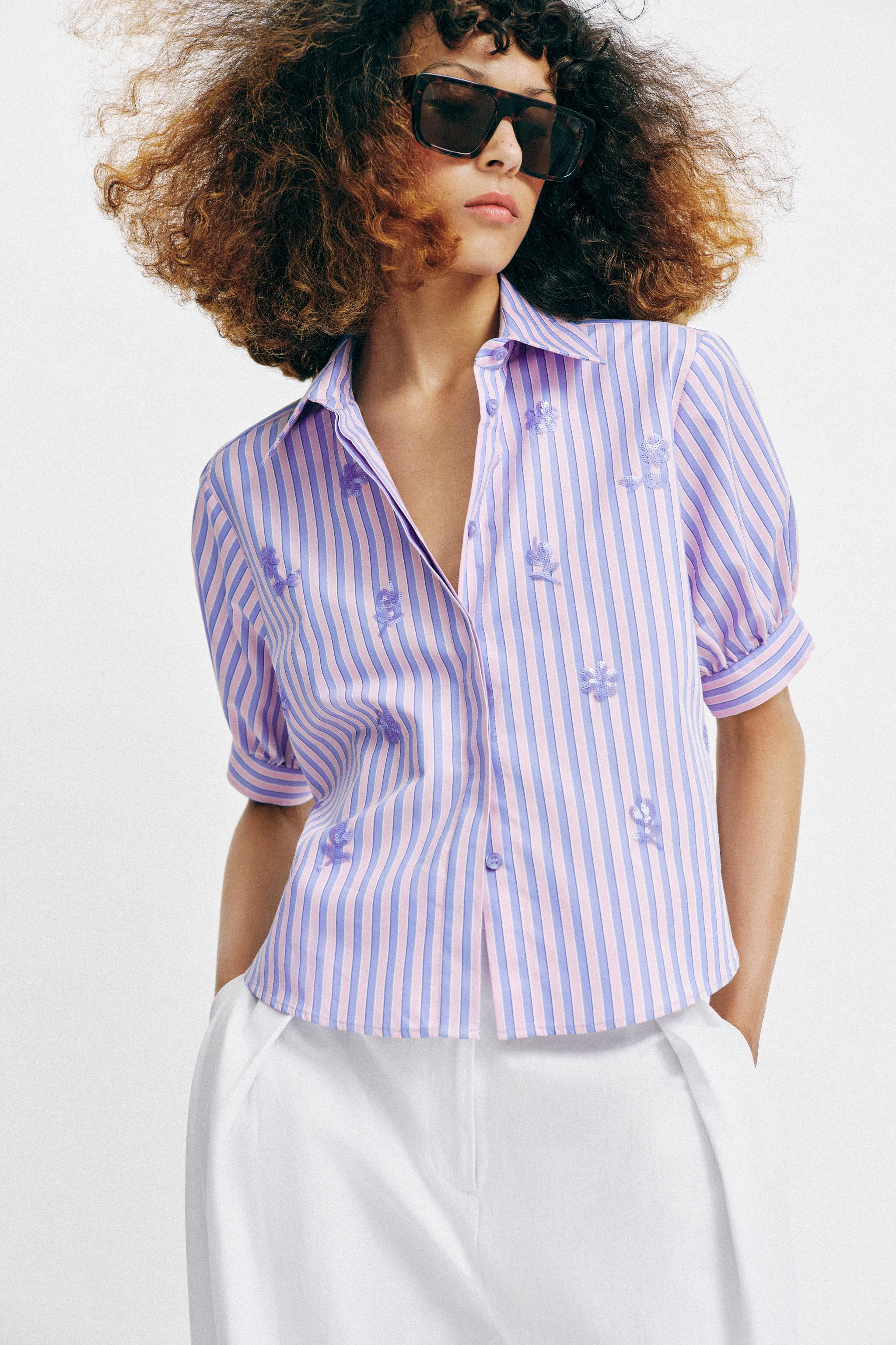 SEQUINED STRIPED SHIRT | Zara US