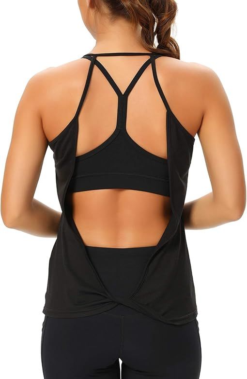 Women's Workout Tops Open Back Yoga Muscle Tank Tops Sexy Backless Running Exercise Sports Gym Sh... | Amazon (US)