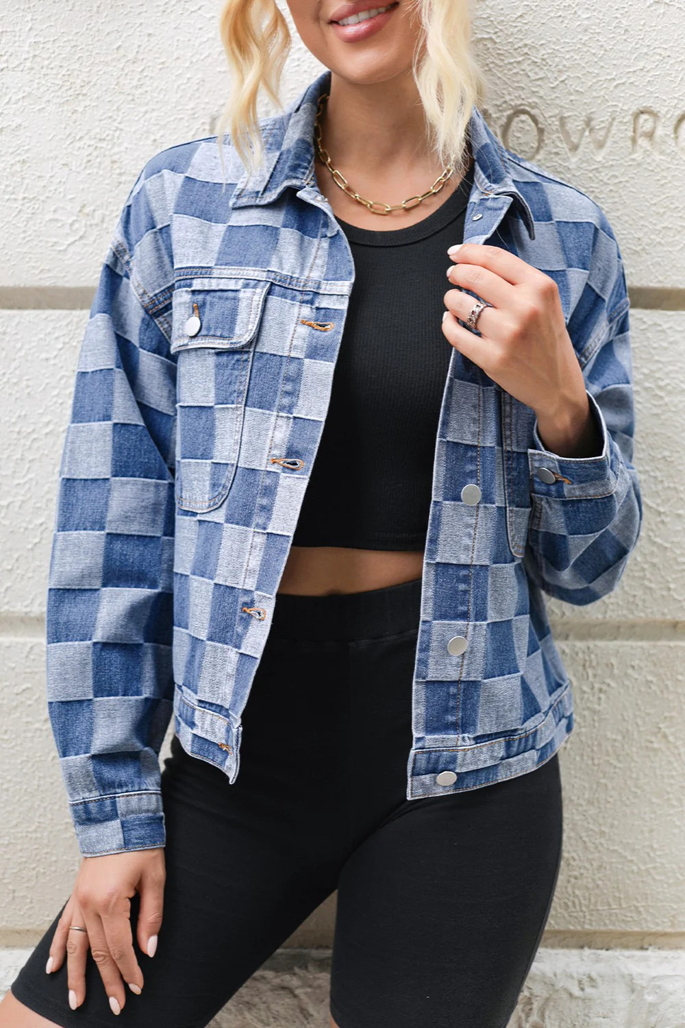 Checkered Button Up Long Sleeve Denium Jacket 2XL | Casual Chic Boutique