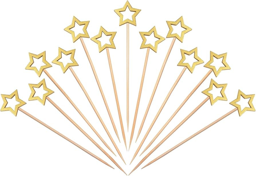 Gold Star Cocktail Picks, 5.5 Inch Long Decorative Toothpicks Skewers for Appetizers, Fruits and ... | Amazon (US)