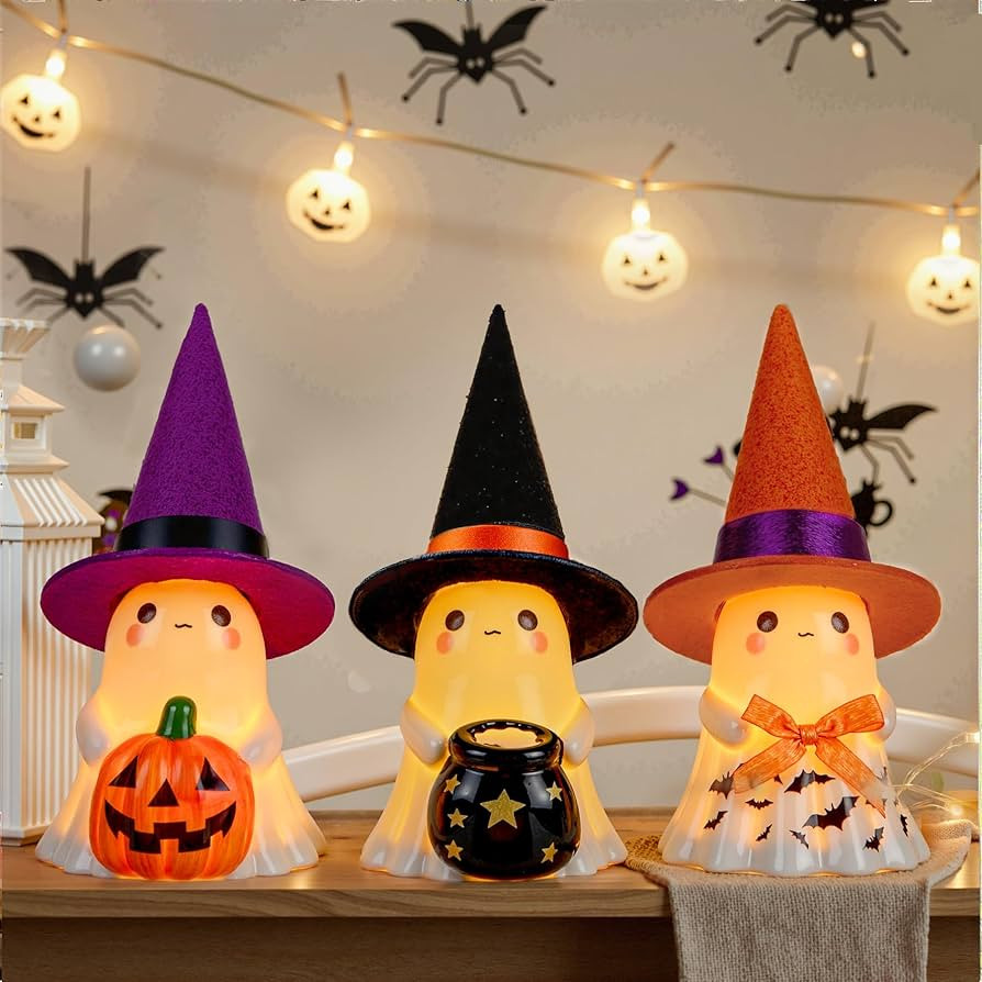 Halloween Decorations Indoor,3Pcs Cute Spooky Ceramic Ghost Halloween Decorations,Ghost Figurines... | Amazon (US)