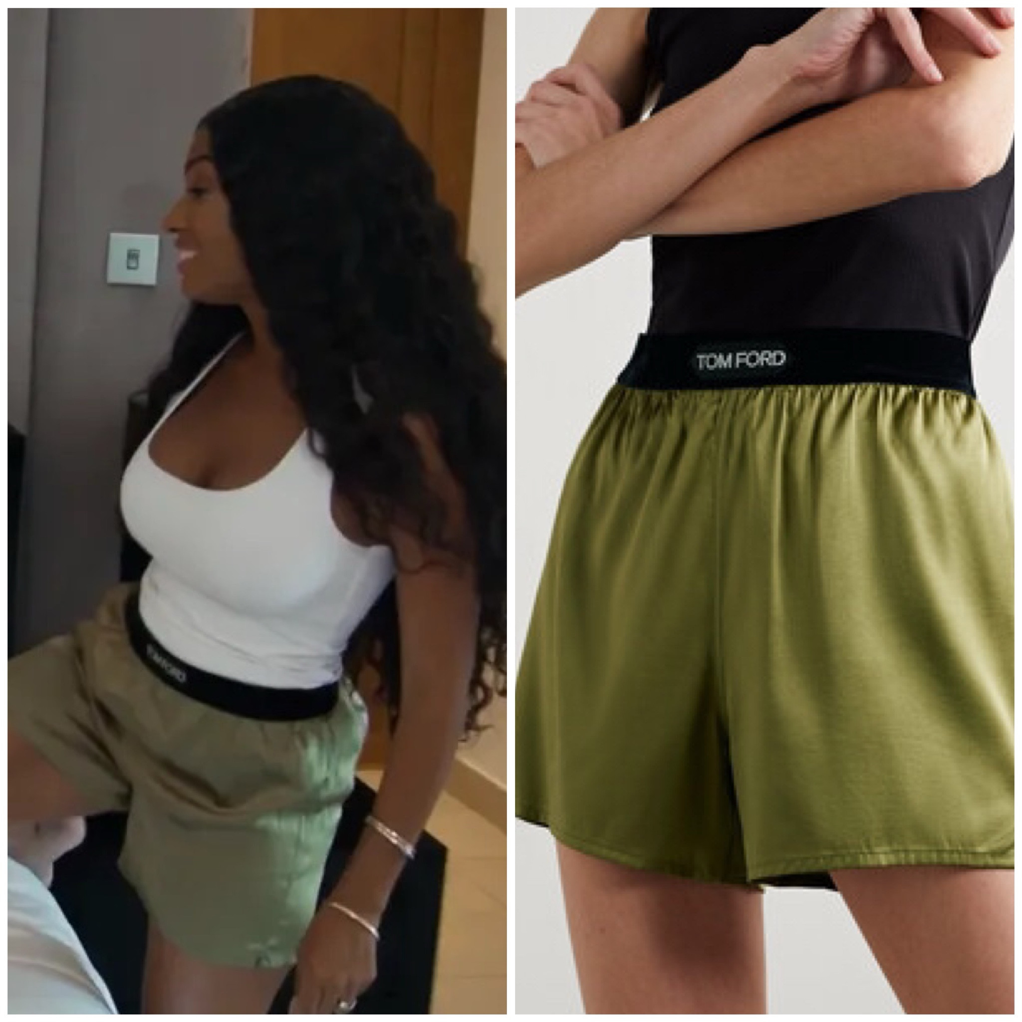 Lesa Milan’s Green Satin Tom
Ford Shorts