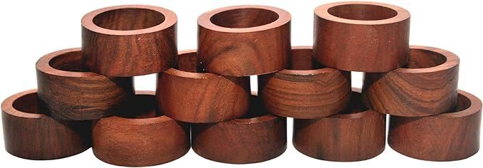 Nirvana Class Handmade Wood Napkin Ring Set with 12 Napkin Rings - Artisan Crafted in India | Amazon (US)