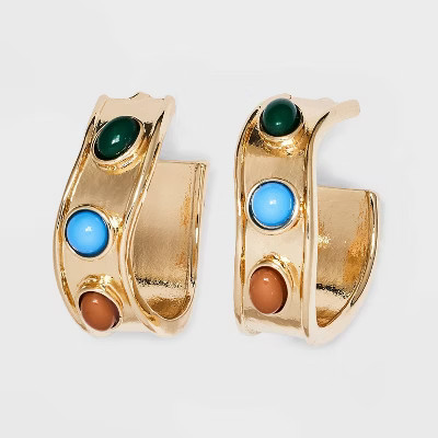 Multi Stone Hoop Earrings - A New Day™ Gold | Target