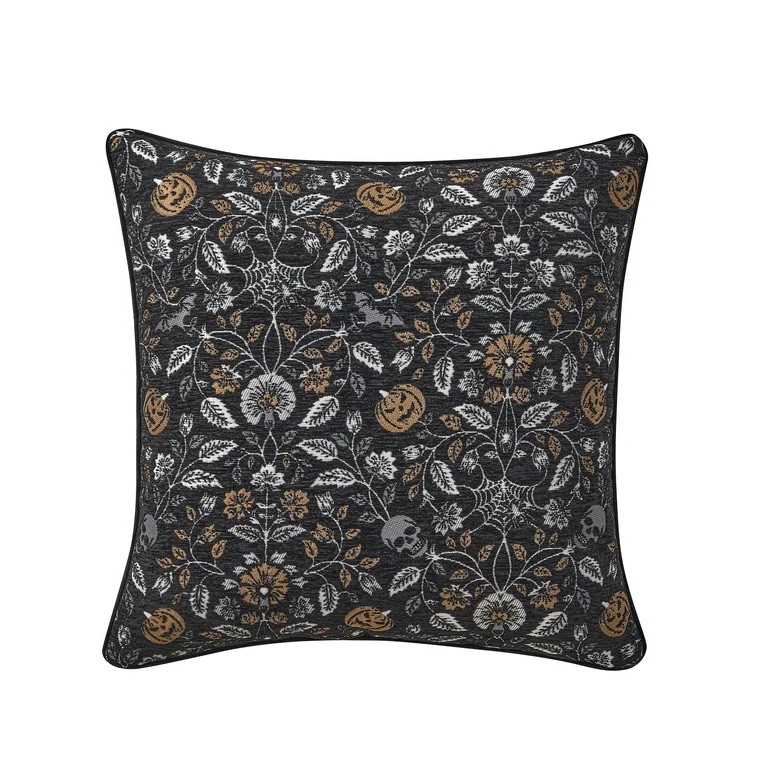 My Texas House 18" x 18" Pumpkin Black Skull Jacquard Decorative Pillow Cover | Walmart (US)