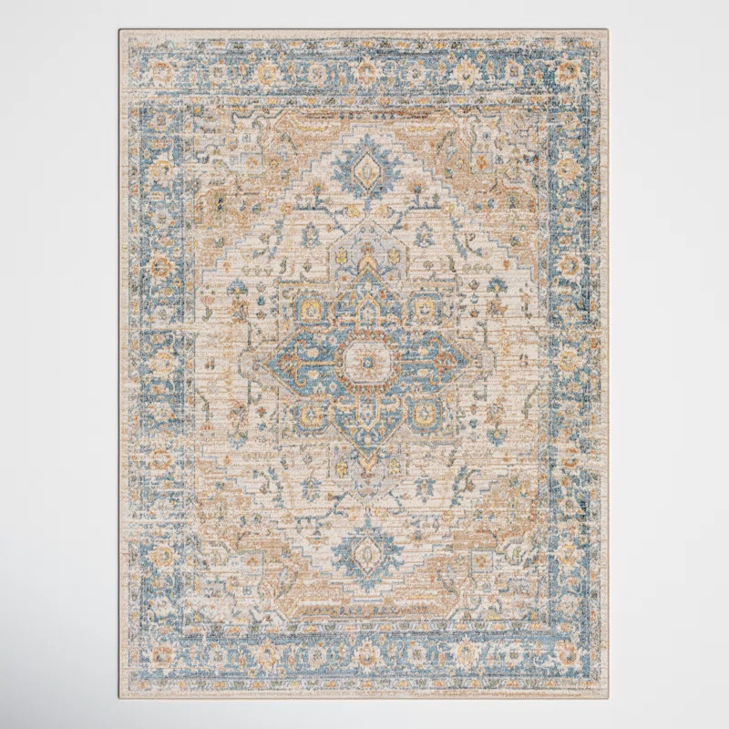 Weber Machine Washable Oriental Ivory/Blue Area Rug | Wayfair North America