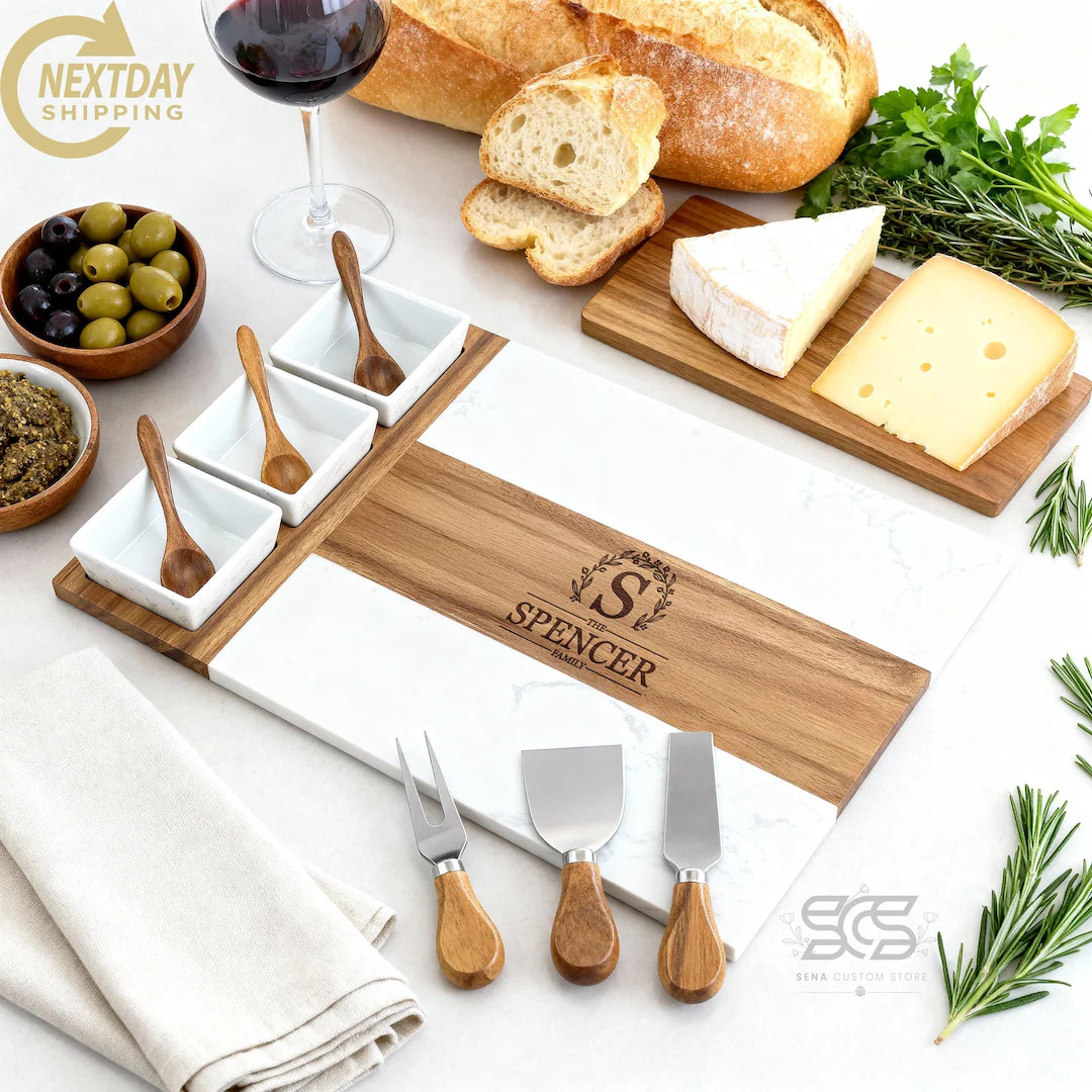 Personalized Charcuterie Board for Housewarming, Custom Engraved Cheese Board Set with Bowls & Kn... | Etsy (US)
