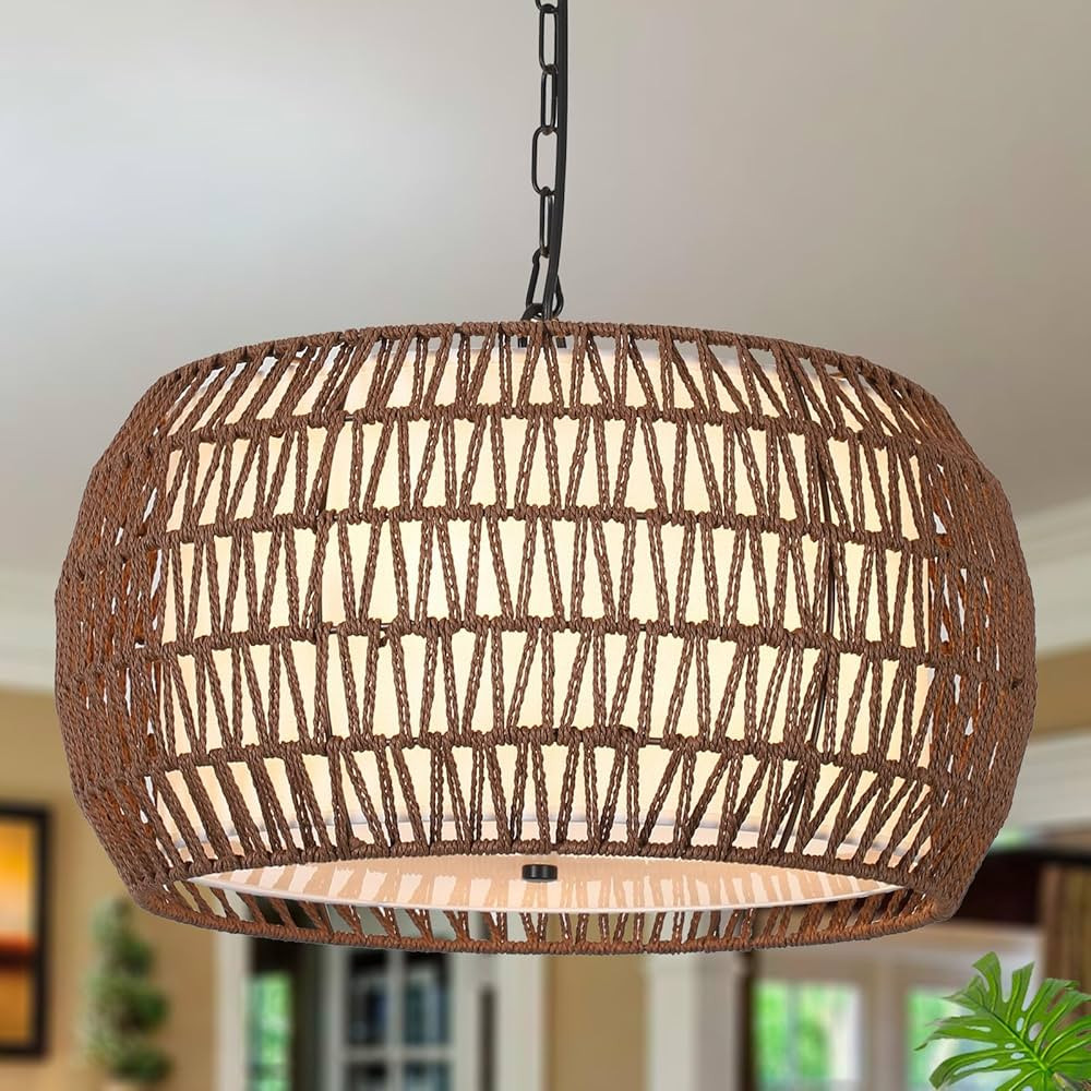Rattan Farmhouse Chandelier Light Fixtures,5-Lights Boho Large Pendant Light,Woven Chandeliers fo... | Amazon (US)