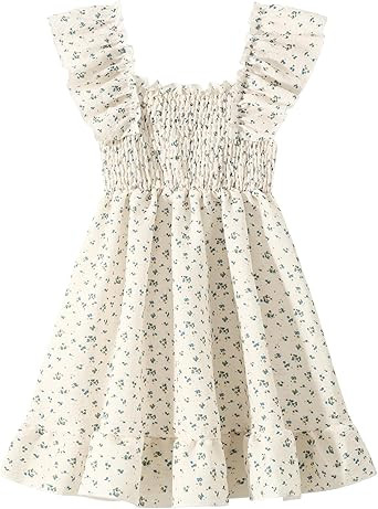 Girls Summer Dress Floral Ruffle Sleeve Swing Flowy Dresses A-line Sundress for Girls Casual Beac... | Amazon (US)