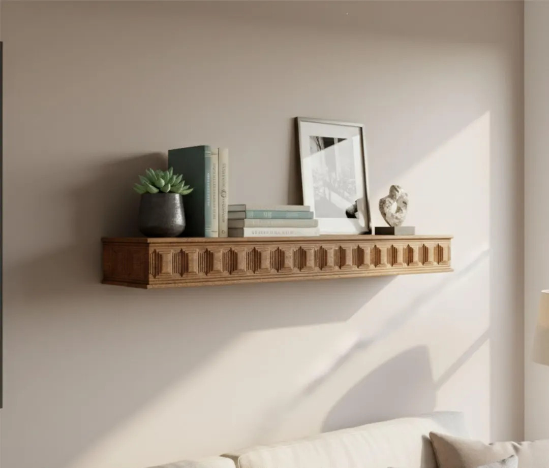 Wooden Floating Shelf – Solid Wood Wall Shelf With Greek Key Carved Detail, Rustic Farmhouse Fl... | Etsy (US)