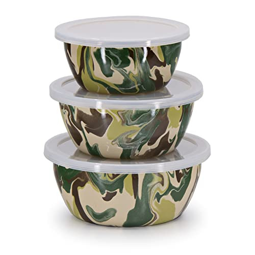 Golden Rabbit Enamelware Nesting Storage Bowls with Lids, Set of 3, Camouflage | Amazon (US)