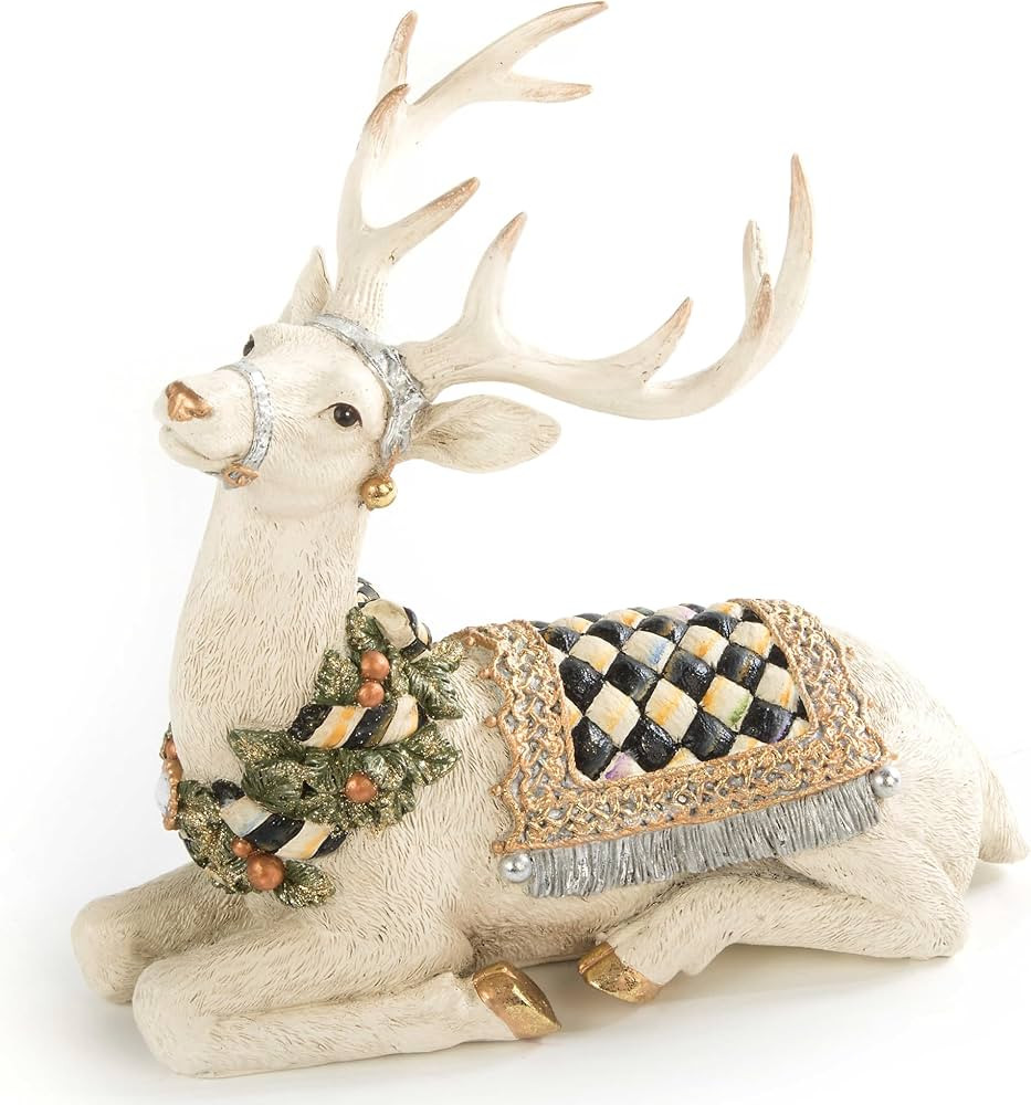 MACKENZIE-CHILDS Winter White Resting Deer Statue, Christmas Indoor Home Decor, Holiday Deer Deco... | Amazon (US)