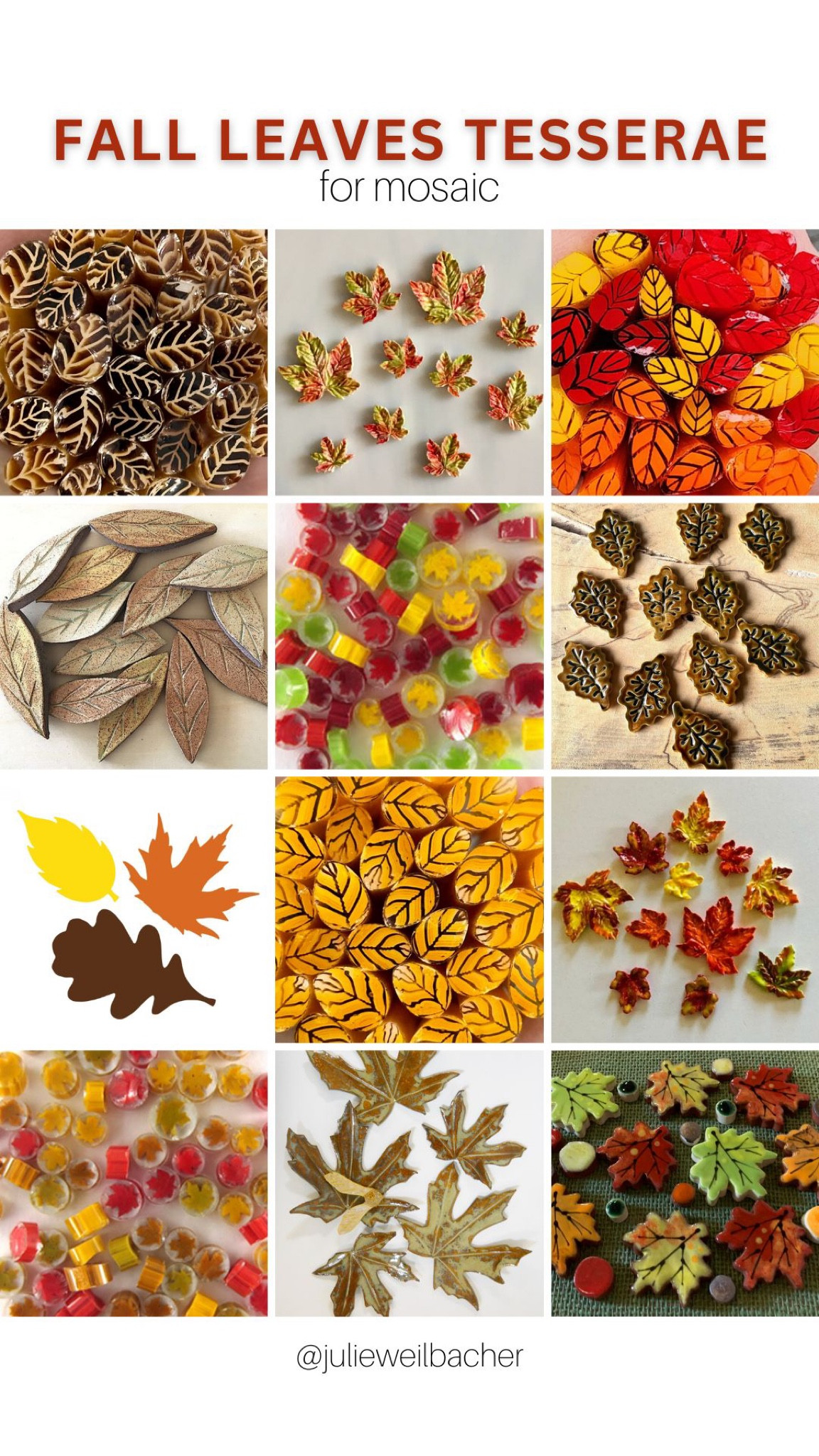 Here’s some beautiful and clever fall leaves tesserae for your mosaic art.

For mosaic tips, tutorials, inspiration, and so much more please visit my YouTube channel: YouTube.com/julieweilbacher. 

Follow @julieweilbacher on Instagram for all things mosaic art including fall leaves decor, fall mosaic art, diy fall mosaic art and crafts, autumn leaves, fall leaves.

#LTKHoliday #LTKhome #LTKSeasonal