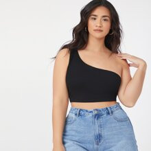 Plus One Shoulder Crop Top | SHEIN