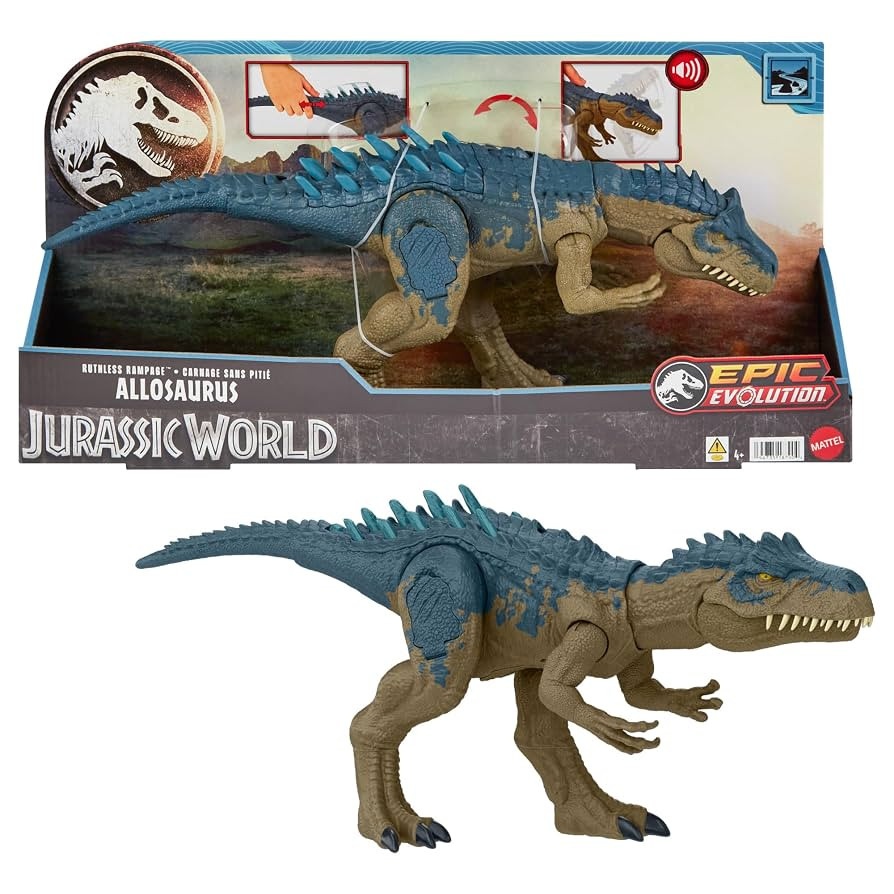 Mattel Jurassic World Ruthless Rampagin' Dinosaur Toy, Allosaurus Dino Action Figure with Chompin... | Amazon (US)